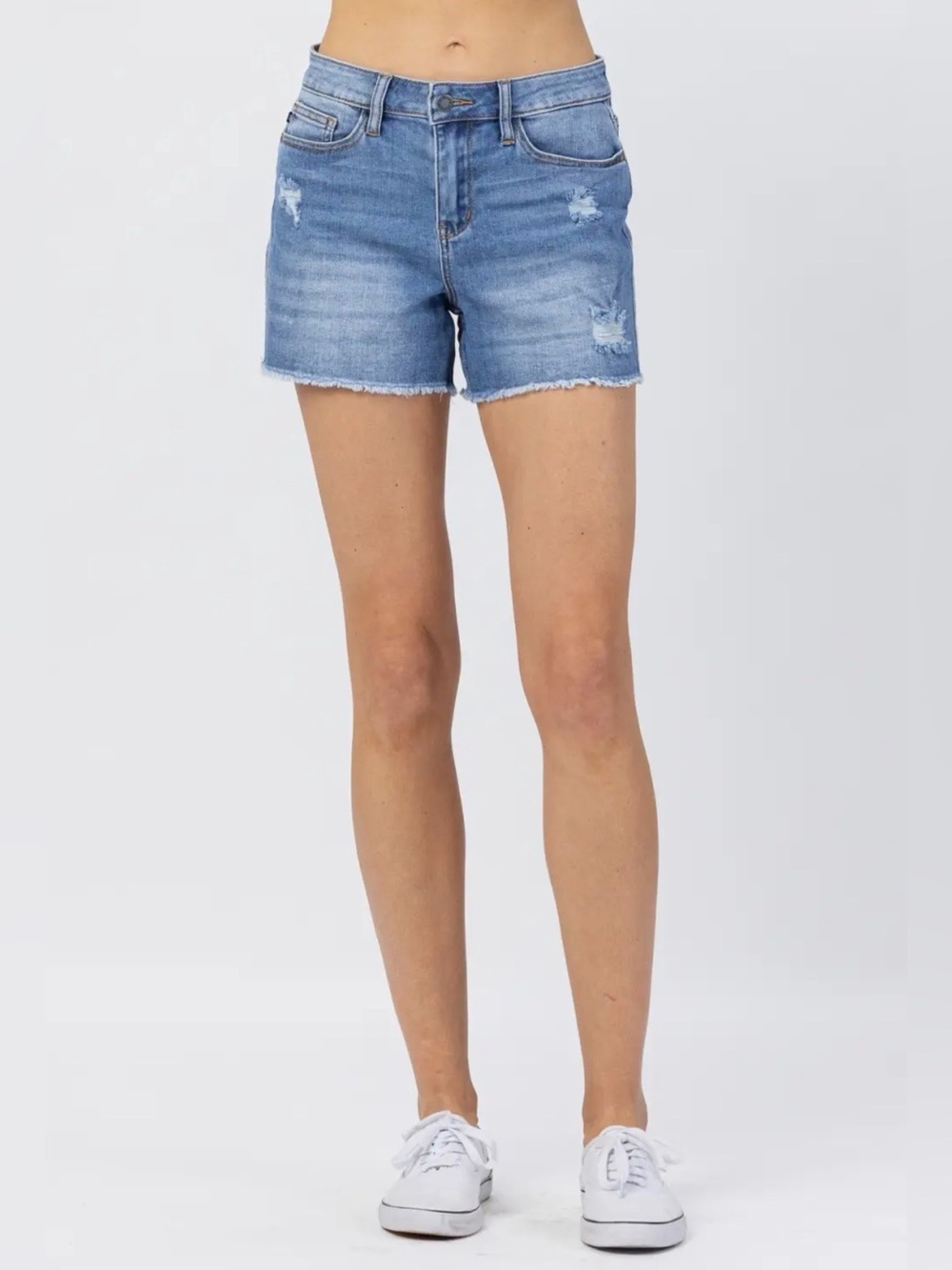 Judy Blue Hi Waist Distressed XL NWT Stretch Denim Raw Hem Jean Shorts
